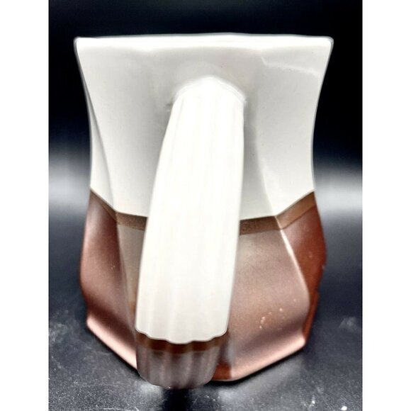 La Rochelle Brown Metallic Geometric Twist Mug Coffee Tea Cup White 24oz Bronze - Picture 5 of 7
